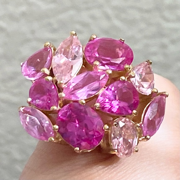 JC China Signed Pink Fuchsia Pink Cluster Crystal Cocktail Ring Size 5.5 - Picture 9 of 16